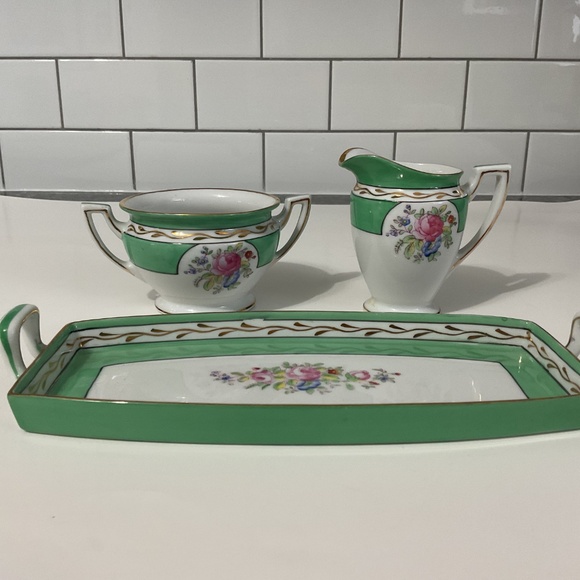 VTG Noritake Trio with Creamer Sugar Bowl Tray with  pastel flowers - Picture 4 of 9